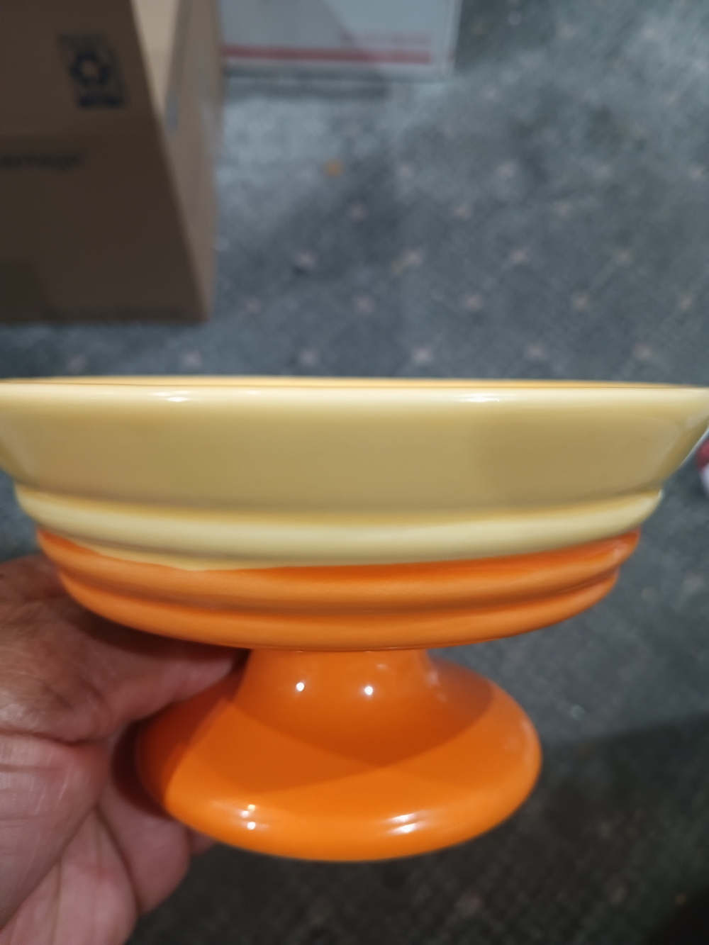 Set Of 4 Trisa Stoneware Yellow and Orange Pedestal Sherbet Dessert Bowl - Picture 3 of 6